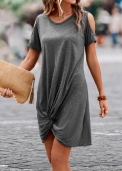 Dark Grey Twist Short H Shape Dress -Modlily Shop 327148 P 16802335889522