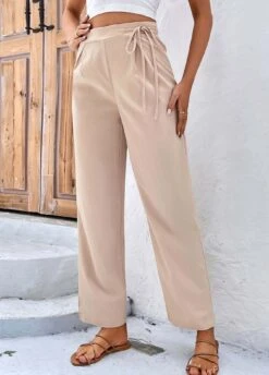 Light Coffee Bowknot Drawastring High Waisted Pants -Modlily Shop 327281 P 1677476625469