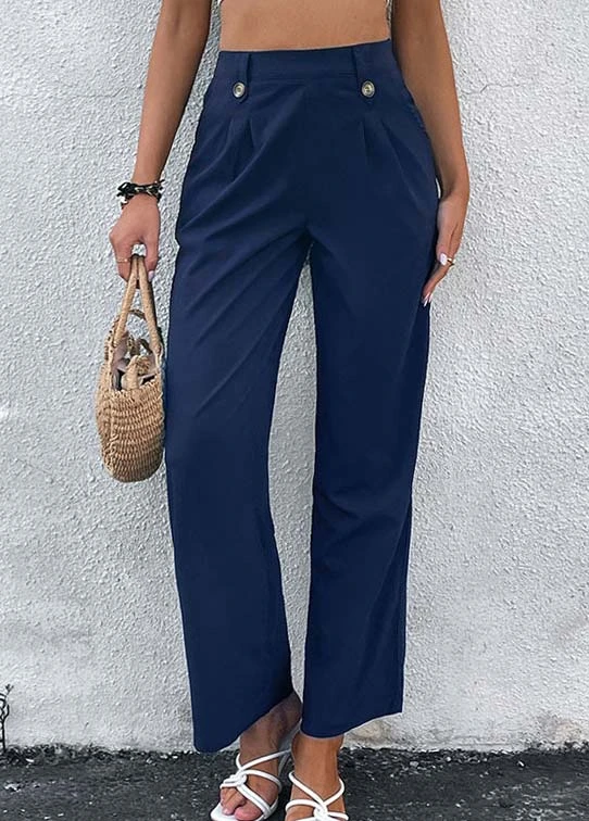 Navy Button Elastic Waist High Waisted Pants 6 Navy Button Elastic Waist High Waisted Pants - Image 4