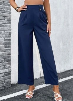 Navy Button Elastic Waist High Waisted Pants 8 Navy Button Elastic Waist High Waisted Pants -Modlily Shop 327282 P 1677476638717
