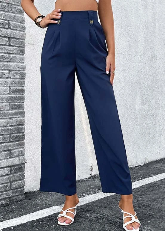 Navy Button Elastic Waist High Waisted Pants 5 Navy Button Elastic Waist High Waisted Pants - Image 3