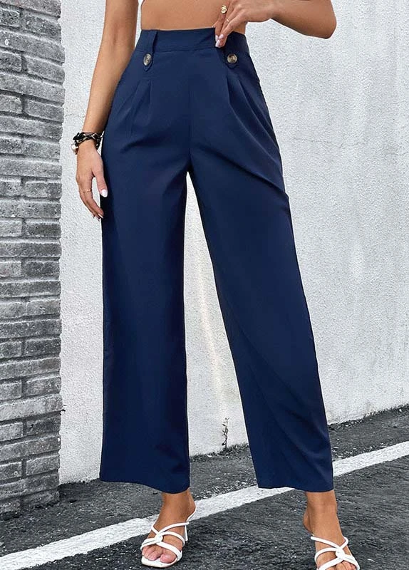 Navy Button Elastic Waist High Waisted Pants 3 Navy Button Elastic Waist High Waisted Pants