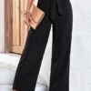 Black Bowknot Belted Drawastring High Waisted Pants -Modlily Shop 327283 P 1677476651743