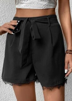 Black Bowknot Regular Drawastring High Waisted Shorts 9 Black Bowknot Regular Drawastring High Waisted Shorts -Modlily Shop 327284 P 1677476666352