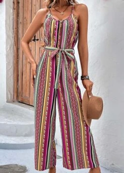 Multi Color Tie Striped Ankle Length Belted Jumpsuit 8 Multi Color Tie Striped Ankle Length Belted Jumpsuit -Modlily Shop 327287 P 1677476718344