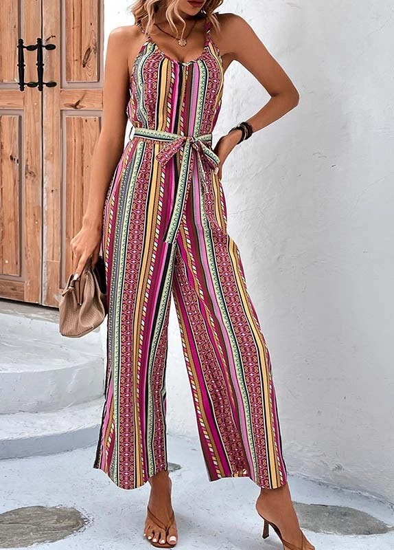 Multi Color Tie Striped Ankle Length Belted Jumpsuit 6 Multi Color Tie Striped Ankle Length Belted Jumpsuit - Image 4