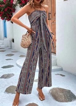 Multi Color Tie Tribal Print Ankle Length Jumpsuit -Modlily Shop 327288 P 1677476733732