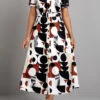 Multi Color Button Geometric Print Belted Dress -Modlily Shop 327299 P 16780643306340