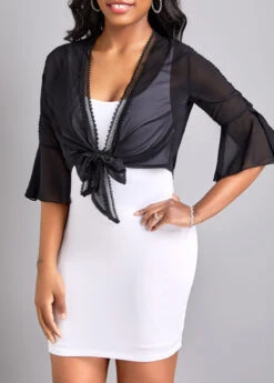 Black Lace Three Quarter Length Sleeve Coat -Modlily Shop 327362 P 16793936700152