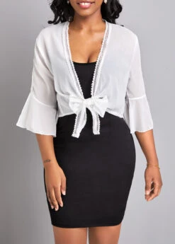 White Lace Three Quarter Length Sleeve Coat