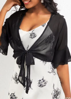 Black Ruffle Half Sleeve Tie Front Coat -Modlily Shop 327365 P 16777546141952