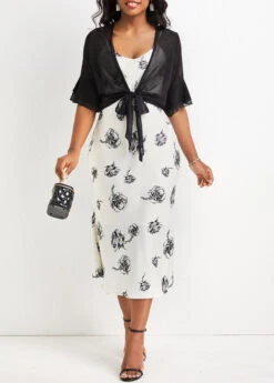 Black Ruffle Half Sleeve Tie Front Coat -Modlily Shop 327365 P 16777546156153