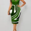 Green Criss Cross Geometric Print Bodycon Dress -Modlily Shop 327370 P 1677057077136