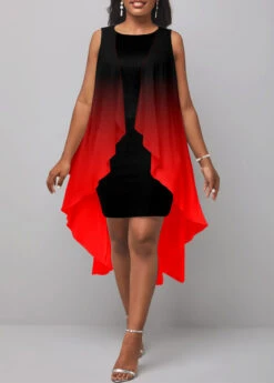 Red Layered Ombre High Low A Line Dress -Modlily Shop 327371 P 1680082190458