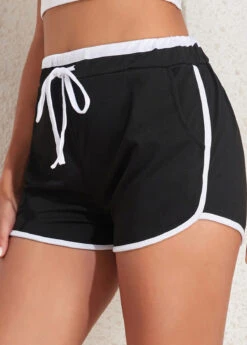 Black Contrast Binding Regular Drawastring High Waisted Shorts 10 Black Contrast Binding Regular Drawastring High Waisted Shorts -Modlily Shop 327485 P 16805996932533