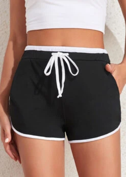 Black Contrast Binding Regular Drawastring High Waisted Shorts 9 Black Contrast Binding Regular Drawastring High Waisted Shorts -Modlily Shop 327485 P 16805996932972