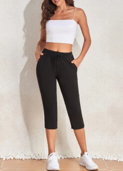 Black Pocket Regular Drawastring High Waisted Pants -Modlily Shop 327486 P 16805996670672