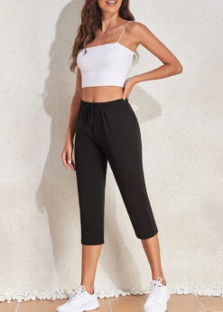 Black Pocket Regular Drawastring High Waisted Pants -Modlily Shop 327486 P 16805996677843