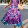 Purple Handkerchief Hem Tie Dye Print Dress