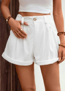 White Pocket Button Fly High Waisted Shorts -Modlily Shop 327598 P 16792880126542