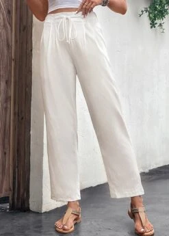 White Pocket Drawastring High Waisted Pants -Modlily Shop 327603 P 16824778021002