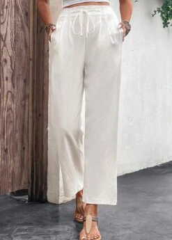 White Pocket Drawastring High Waisted Pants