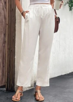 White Pocket Drawastring High Waisted Pants -Modlily Shop 327603 P 16824778028833
