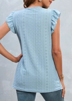 Light Blue Smocked Short Sleeve T Shirt -Modlily Shop 327607 P 16798866982681