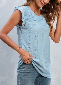 Light Blue Smocked Short Sleeve T Shirt -Modlily Shop 327607 P 16798866985692