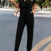 Black Criss Cross Ankle Length Short Sleeve Jumpsuit -Modlily Shop 327619 P 16793915986400