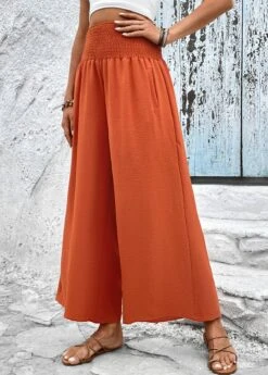 Brick Red Smocked Elastic Waist High Waisted Pants -Modlily Shop 327620 P 16799726310952