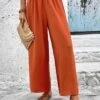 Brick Red Smocked Elastic Waist High Waisted Pants -Modlily Shop 327620 P 16799726316490