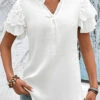 White Lace Short Sleeve Split Neck T Shirt -Modlily Shop 327844 P 16799726293000