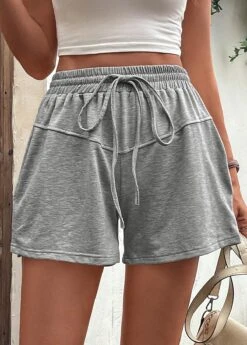 Stretch Grey Drawstring High Waisted Shorts