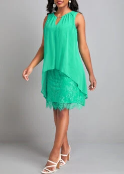 Green Lace H Shape Sleeveless Round Neck Dress -Modlily Shop 327952 P 16805177297082