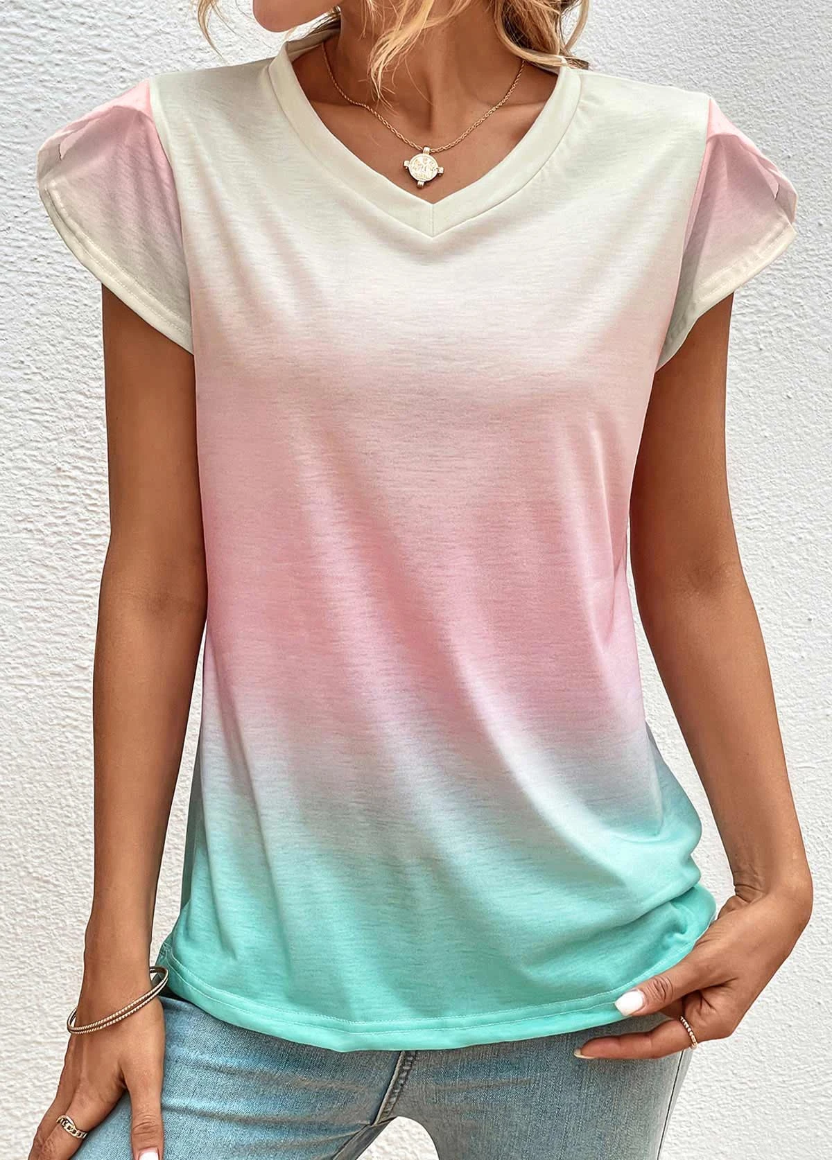 Light Pink Ombre Short Sleeve T Shirt 3 Light Pink Ombre Short Sleeve T Shirt