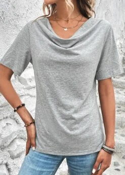 Light Grey Marl Short Sleeve T Shirt -Modlily Shop 327986 P 16801515682964