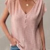 Dusty Pink Button Short Sleeve T Shirt -Modlily Shop 328048 P 1678179185846