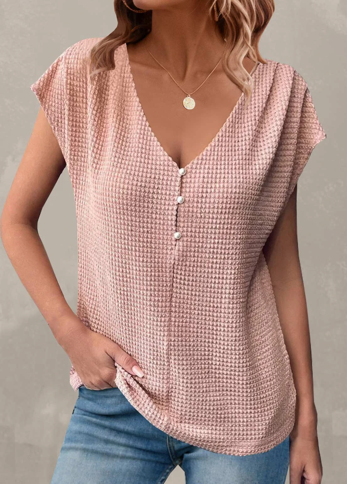 Dusty Pink Button Short Sleeve T Shirt 3 Dusty Pink Button Short Sleeve T Shirt