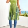 Avocado Green Tassel Sleeveless Round Neck T Shirt -Modlily Shop 328054 P 16799785175580