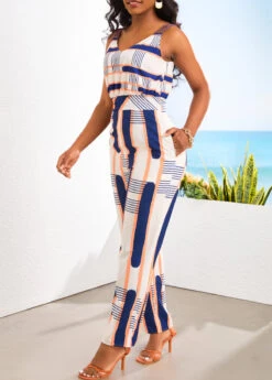 Multi Color Pocket Geometric Print Ankle Length Jumpsuit -Modlily Shop 328057 P 16814719533302