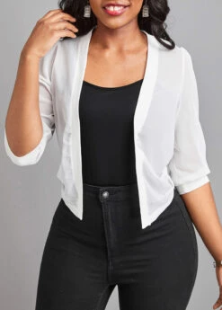 White Lightweight Half Sleeve Open Front Coat