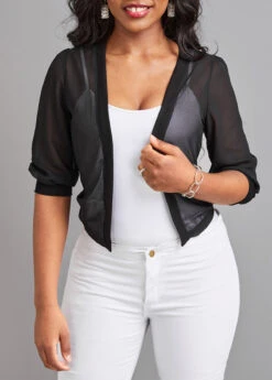Black Lightweight Half Sleeve Open Front Coat