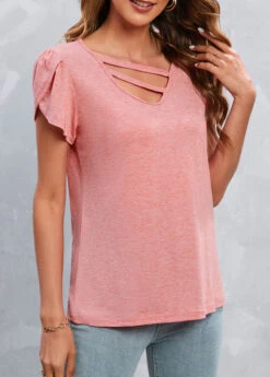 Pink Cut Out Short Sleeve T Shirt -Modlily Shop 328078 P 16795494488302