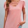 Pink Cut Out Short Sleeve T Shirt -Modlily Shop 328078 P 16795494489110
