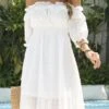 White Frill Half Sleeve Off Shoulder Dress 1 White Frill Half Sleeve Off Shoulder Dress -Modlily Shop 328103 P 1677637574394
