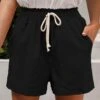 Black Pocket Regular Elastic Waist High Waisted Shorts -Modlily Shop 328107 P 1677638852406