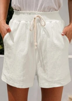 White Pocket Regular Elastic Waist High Waisted Shorts -Modlily Shop 328110 P 1677638874006