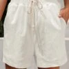 White Pocket Regular Elastic Waist High Waisted Shorts