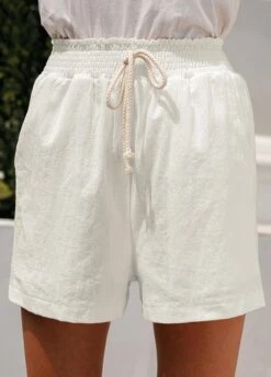 White Pocket Regular Elastic Waist High Waisted Shorts -Modlily Shop 328110 P 1677638874439
